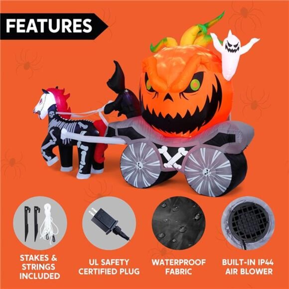 Joiedomi 8 Ft Long Halloween Inflatables Pumpkin Carriage Outdoor Decorations, - Picture 5 of 7